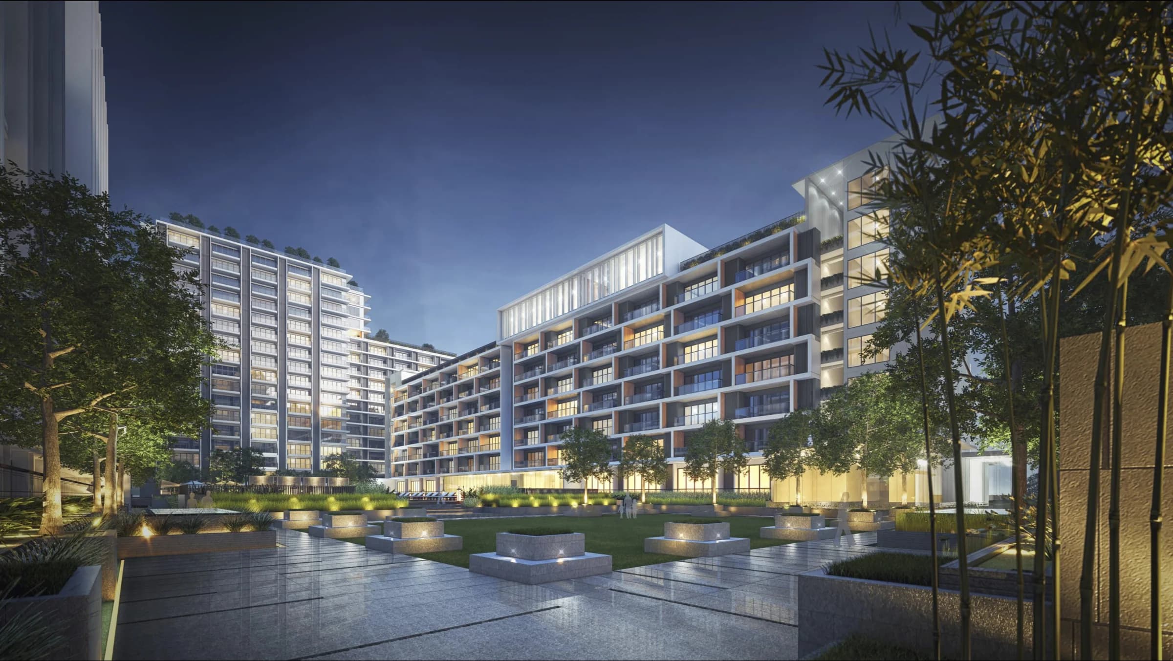 Gardencourt Residences, the courtyard at night